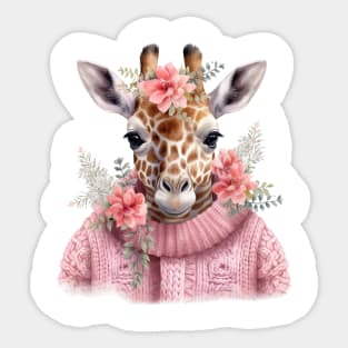 Pink Christmas Giraffe Sticker